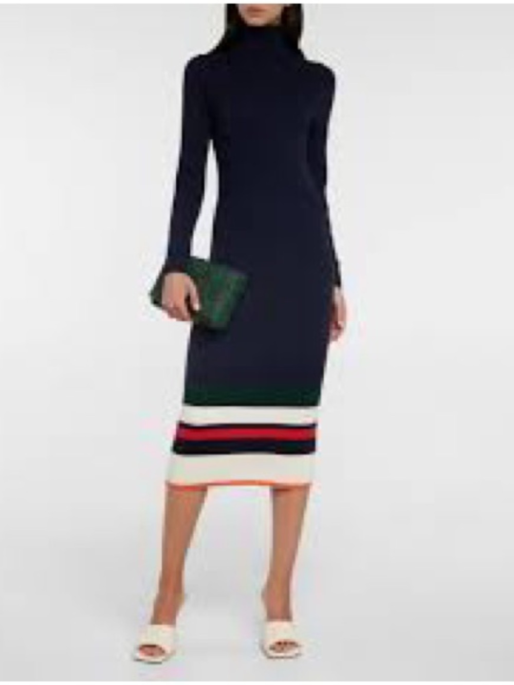 Ralph Lauren Women’s Merino Wool Turtleneck Long Sleeve Knit Dress with Stripe